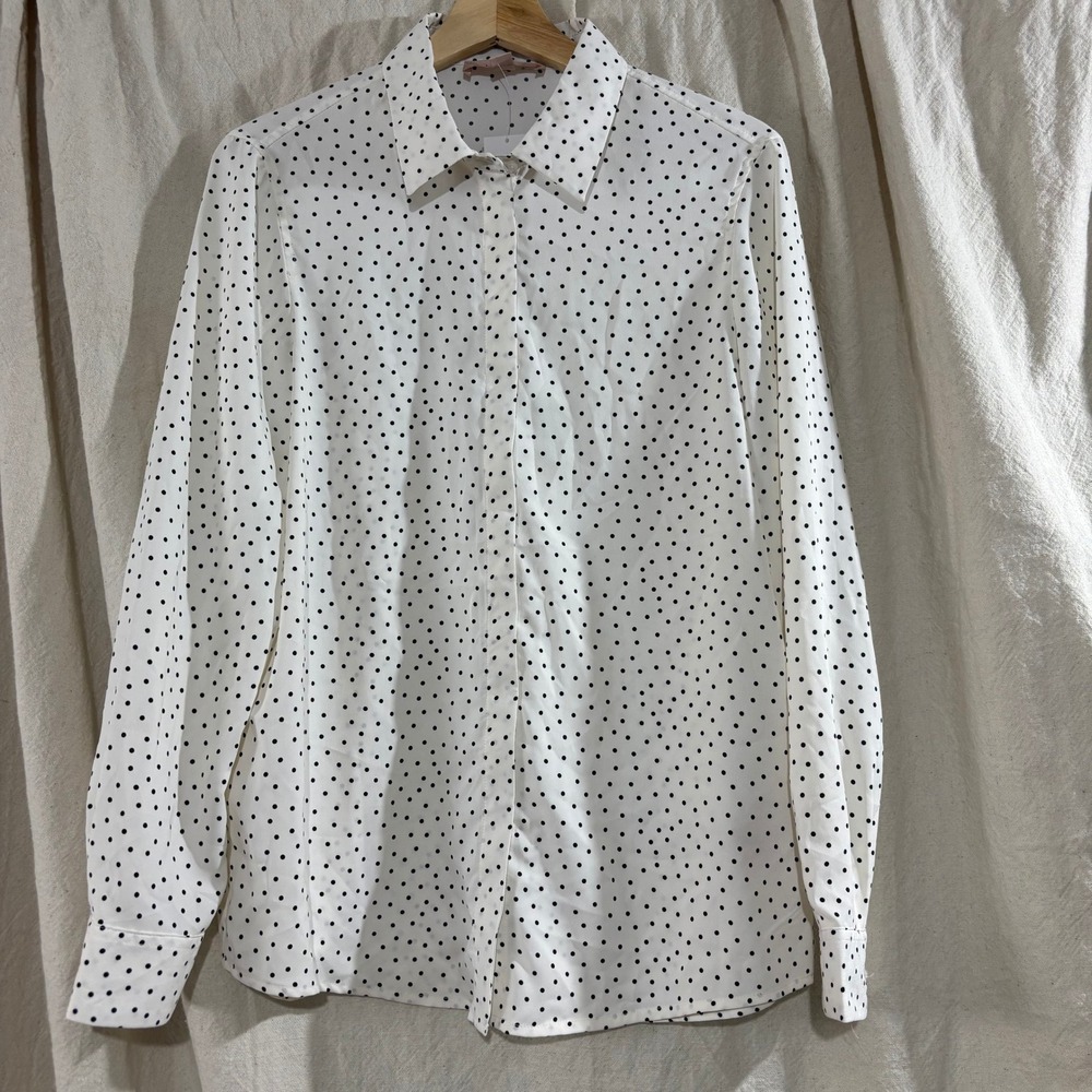 Philosophy Republic Clothing Polka Dot Blouse White Black Long Sleeve Size M NEW